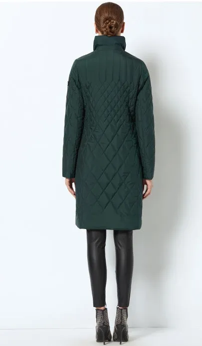 Women's Spring/Autumn Warm Thin Quilted Long Coat With Standing Collar