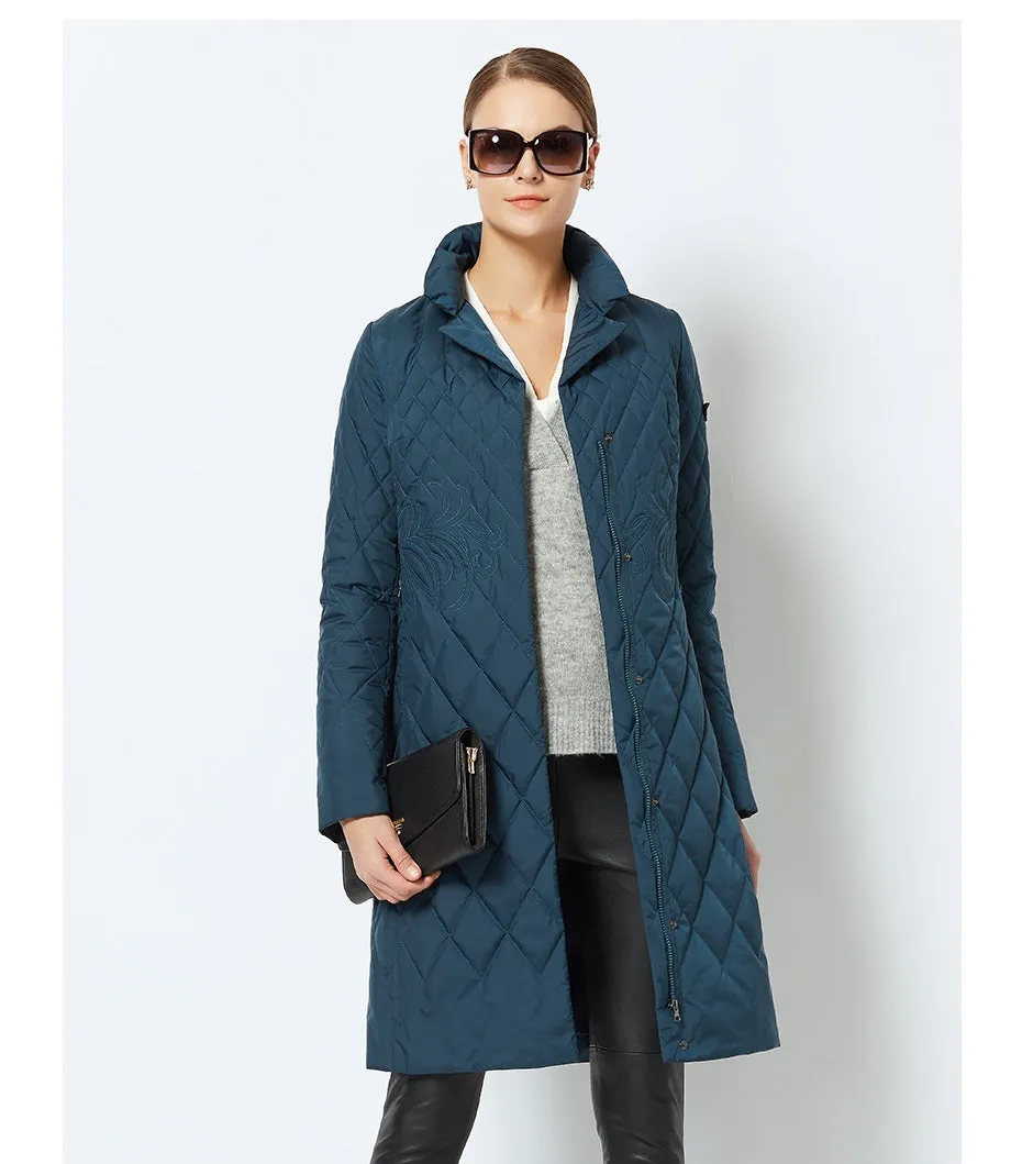 Women's Spring/Autumn Warm Thin Quilted Long Coat With Standing Collar