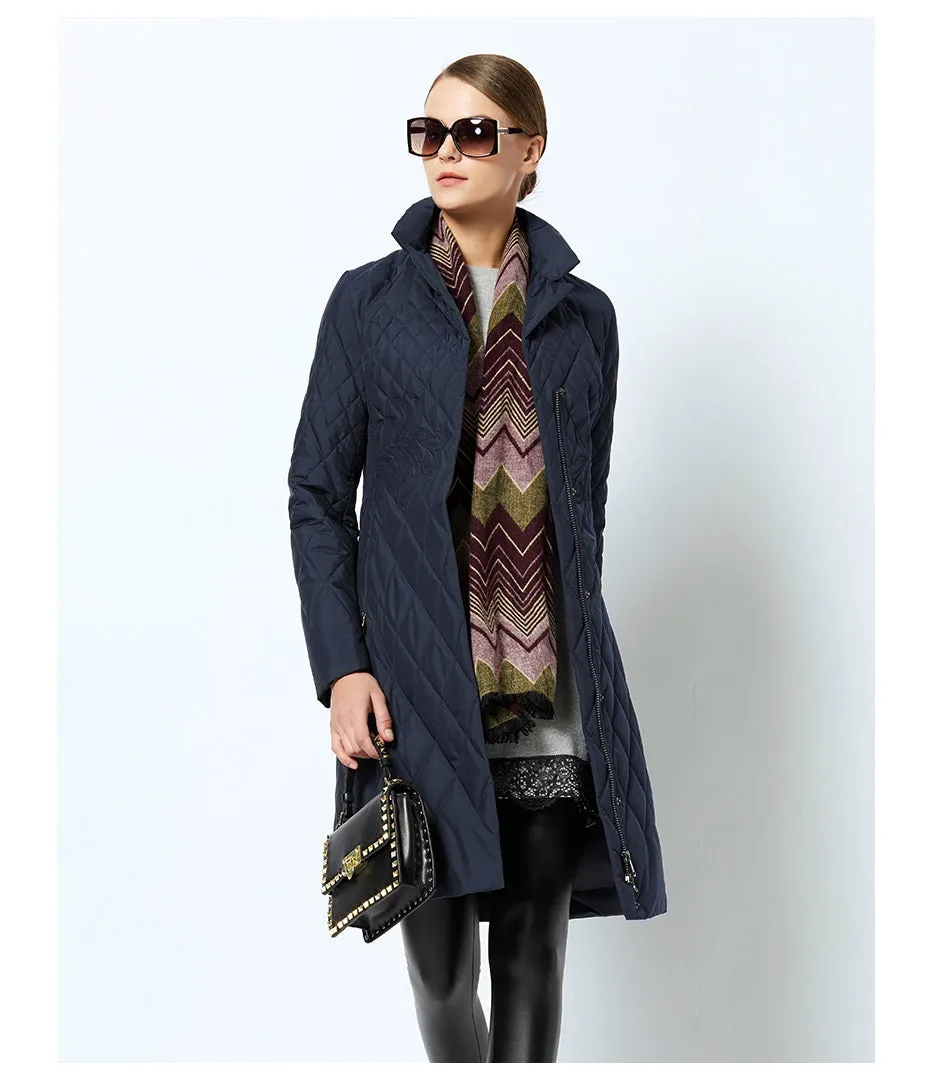 Women's Spring/Autumn Warm Thin Quilted Long Coat With Standing Collar