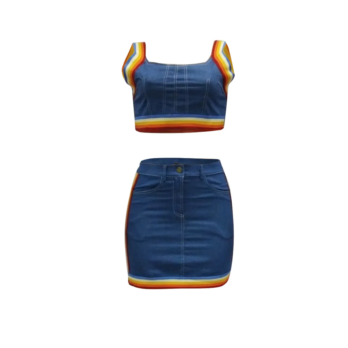 Women's Summer Casual Sheath Denim Two-Piece Dress