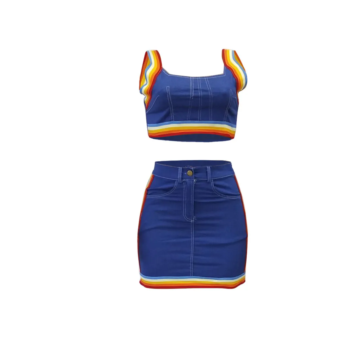 Women's Summer Casual Sheath Denim Two-Piece Dress