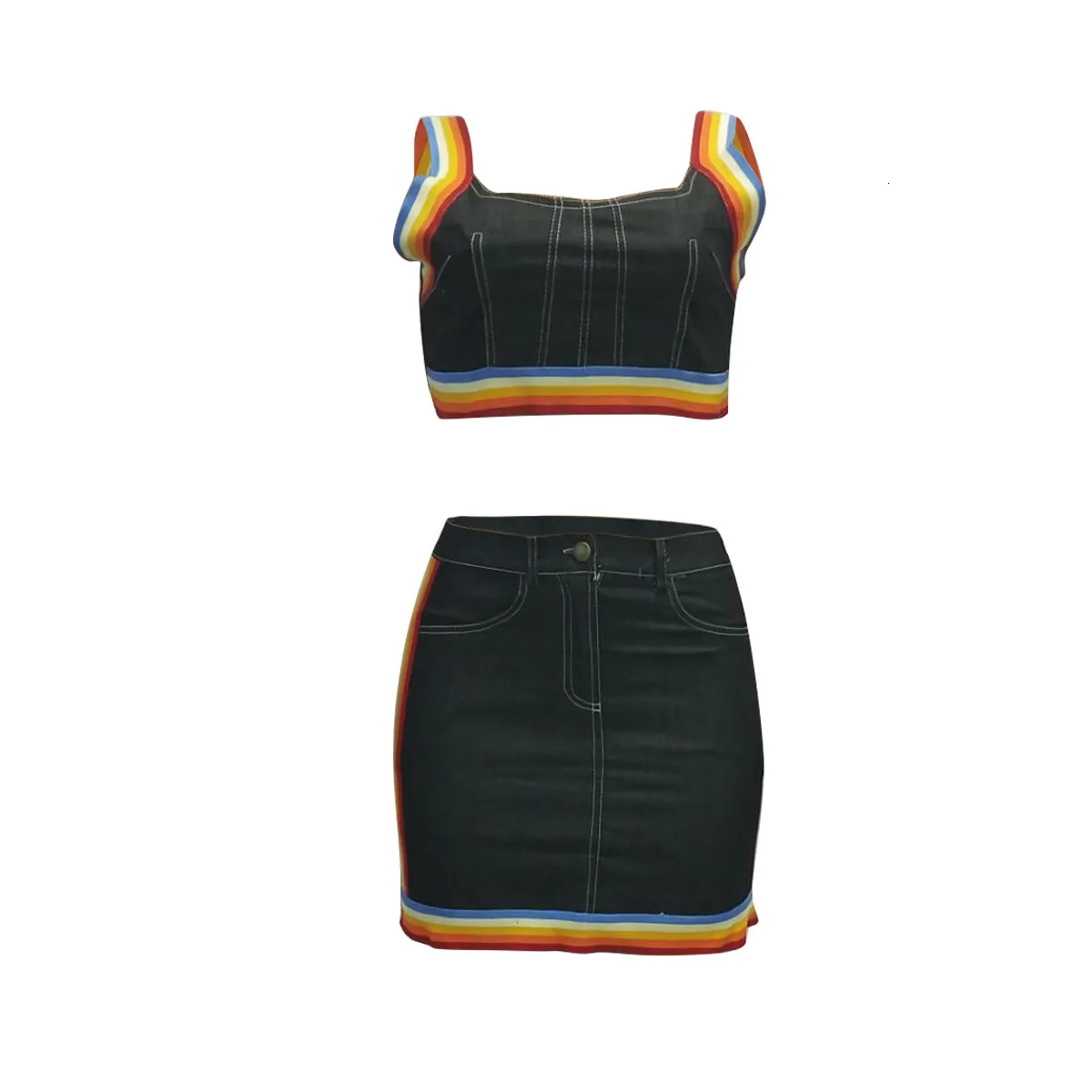 Women's Summer Casual Sheath Denim Two-Piece Dress