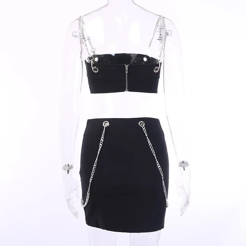 Women's Summer Casual Solid Slim Two-Piece Dress With Chains