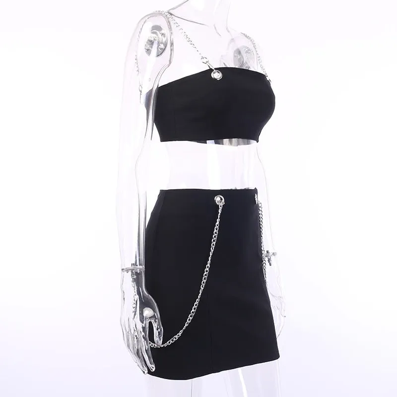 Women's Summer Casual Solid Slim Two-Piece Dress With Chains