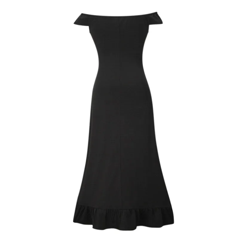 Women's Summer Off-Shoulder Ruffled Long High-Waist Dress