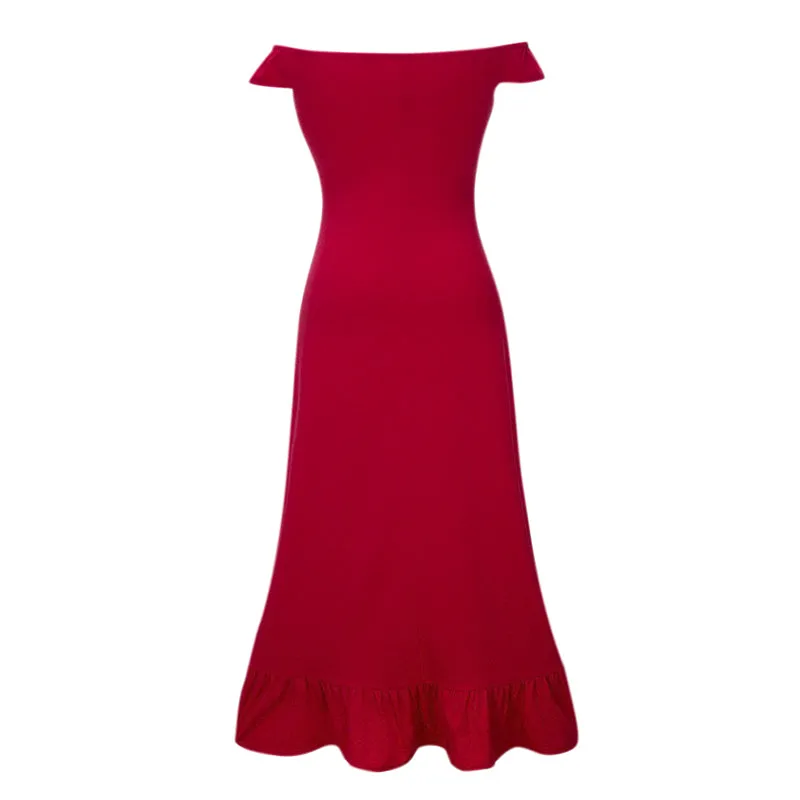 Women's Summer Off-Shoulder Ruffled Long High-Waist Dress