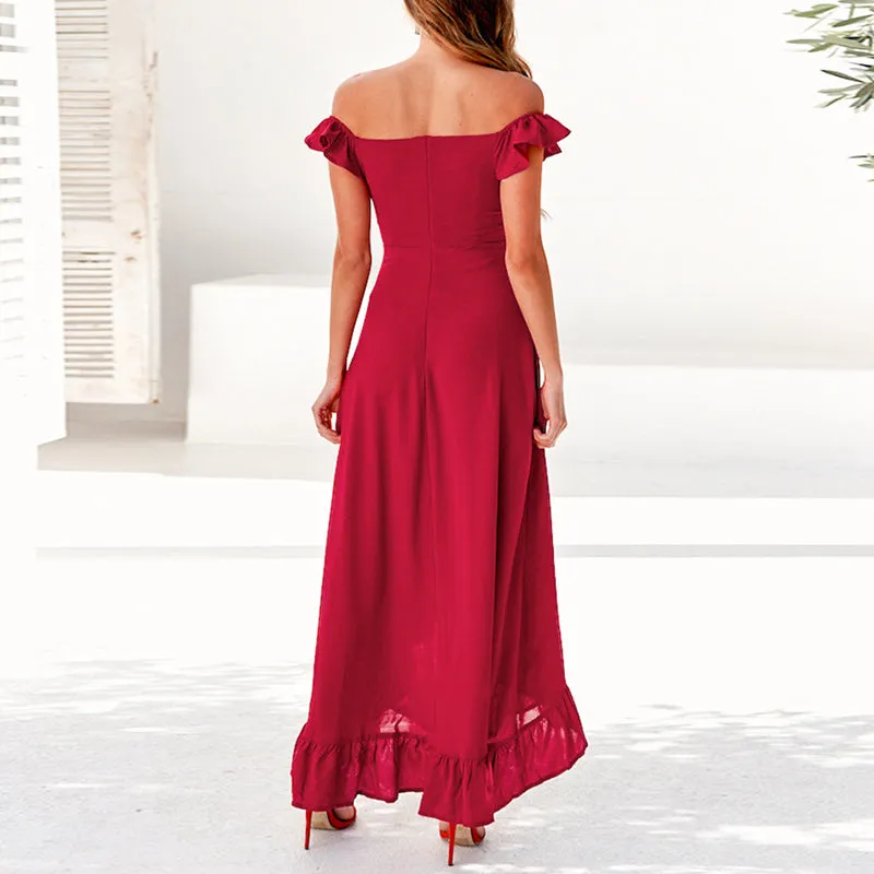 Women's Summer Off-Shoulder Ruffled Long High-Waist Dress