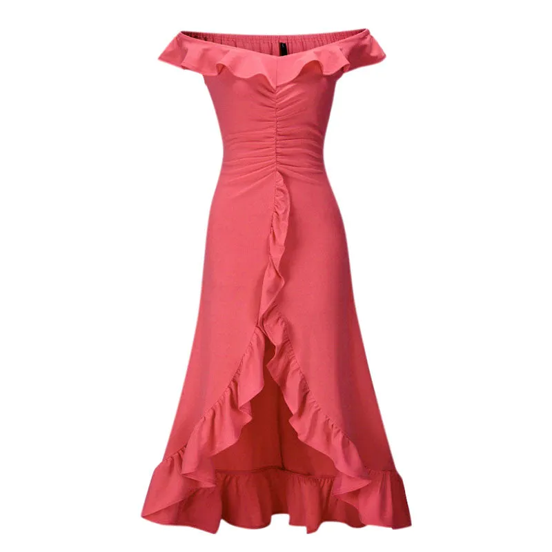 Women's Summer Off-Shoulder Ruffled Long High-Waist Dress