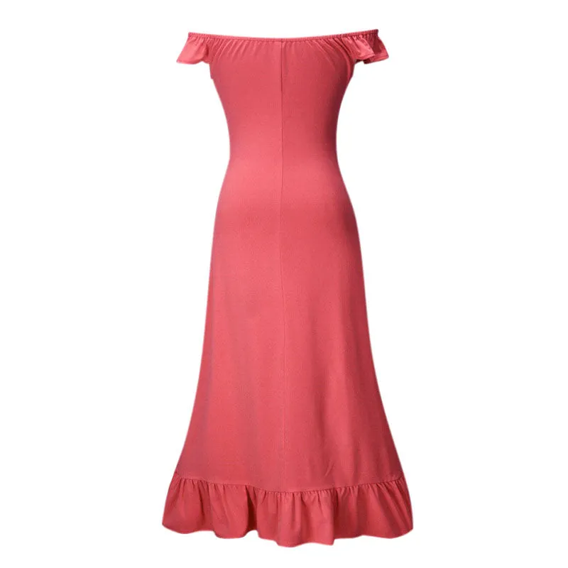 Women's Summer Off-Shoulder Ruffled Long High-Waist Dress