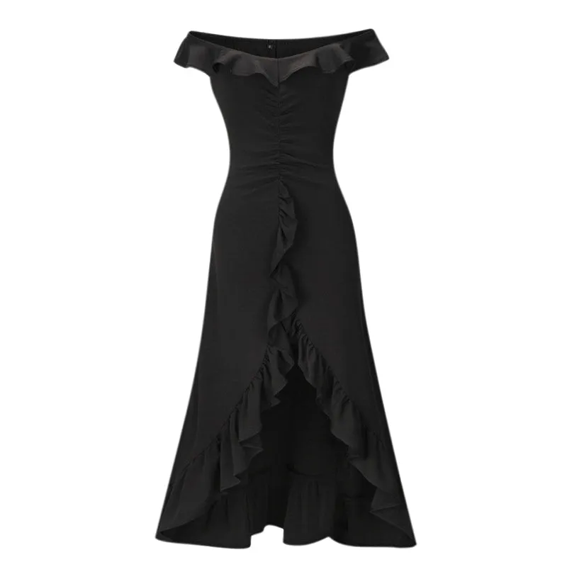 Women's Summer Off-Shoulder Ruffled Long High-Waist Dress
