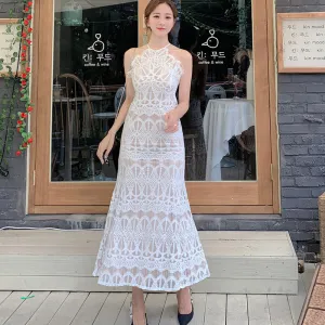 Women's Summer Sleeveless Long A-Line Lace Dress