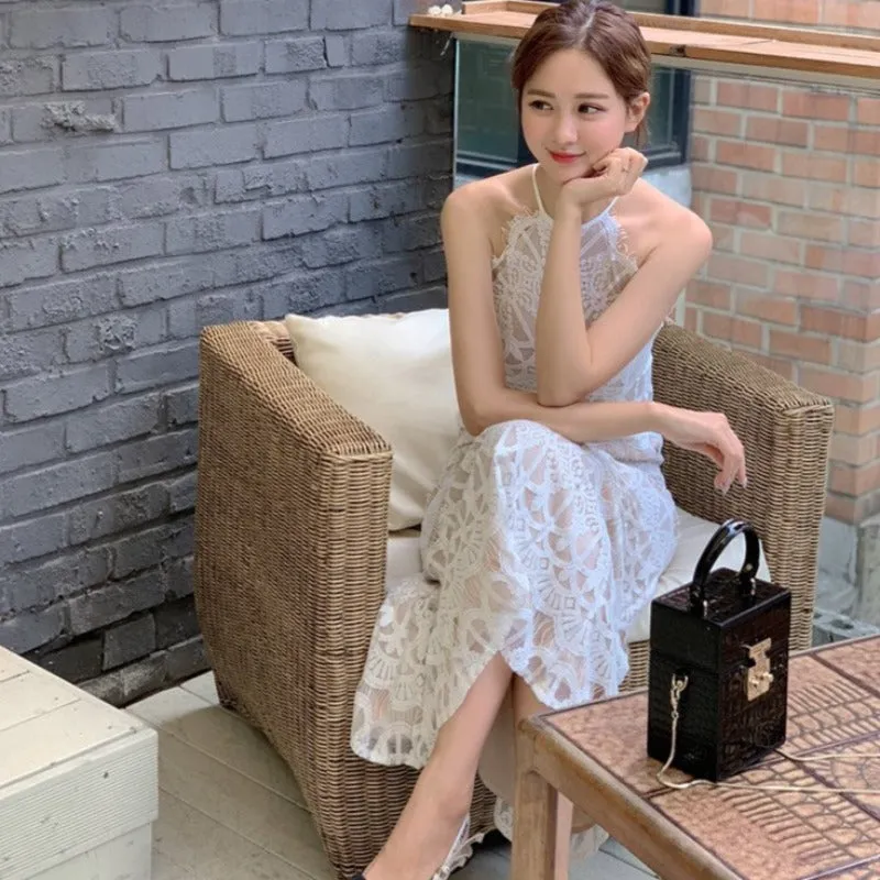 Women's Summer Sleeveless Long A-Line Lace Dress