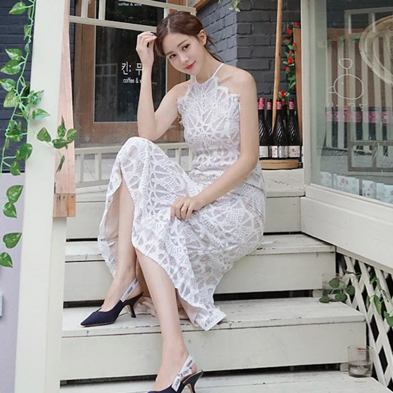 Women's Summer Sleeveless Long A-Line Lace Dress