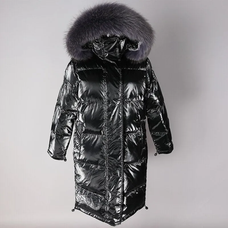 Women's Winter Casual Thick Long Hooded Parka With Raccoon Fur