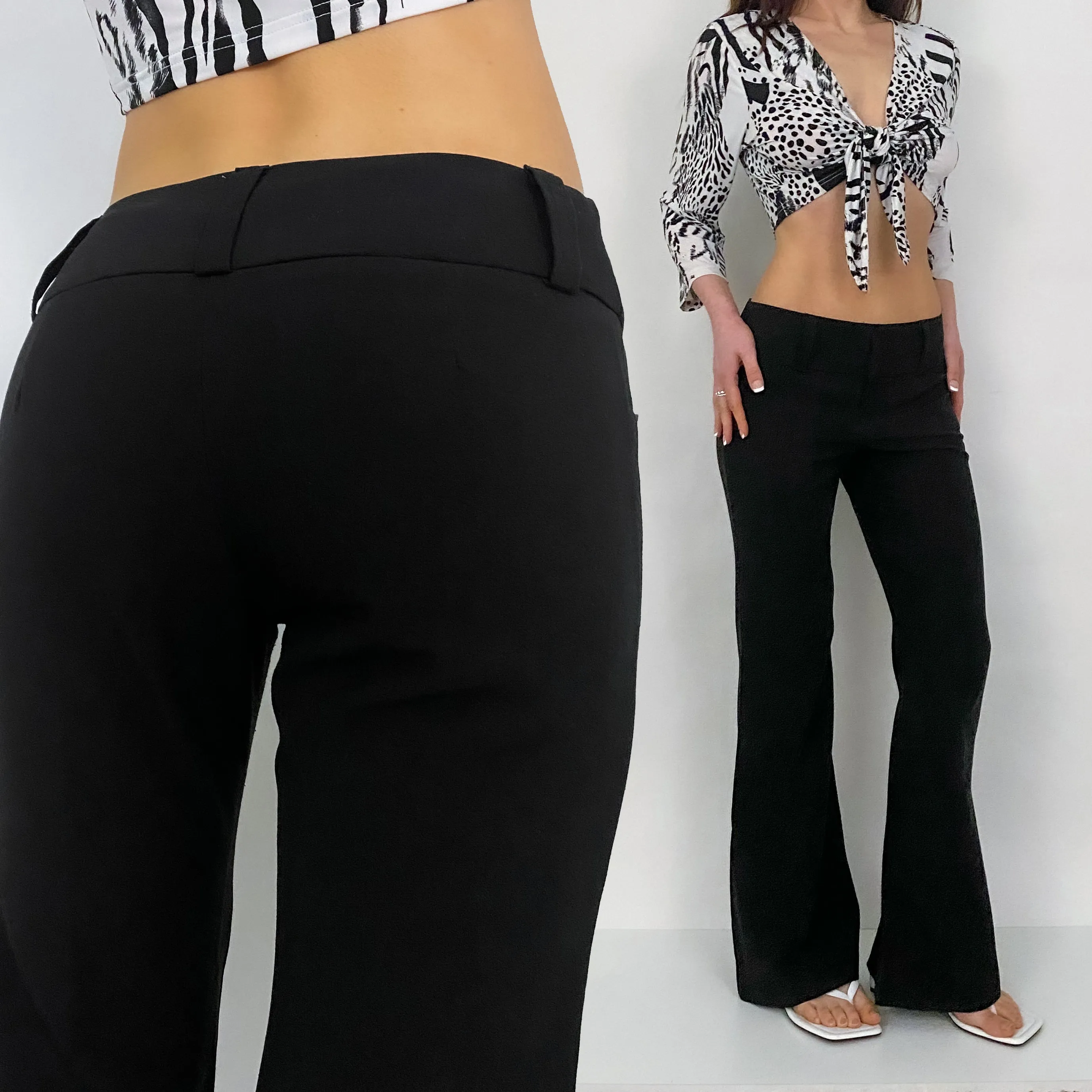 Y2K Black Flare Trousers - Size 3