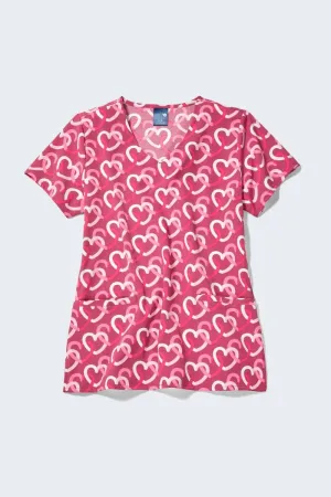 Z18213 Heart Links Women's Print Scrub Top